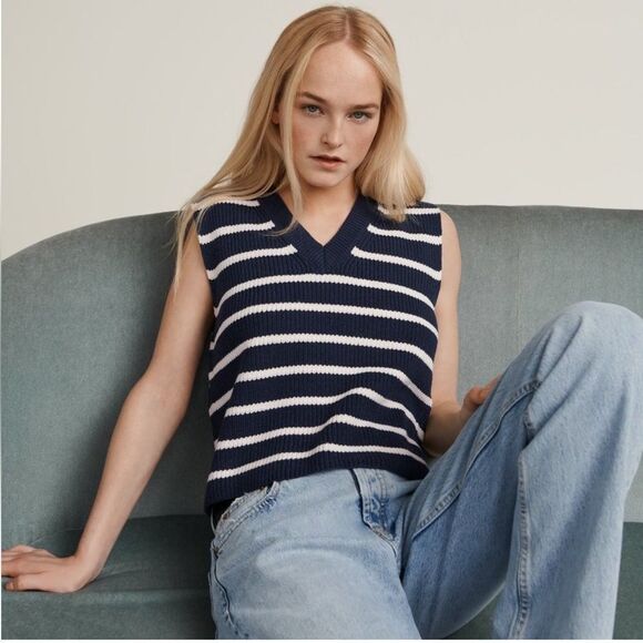 Zara Striped Sweater Vest in Navy and White - Picture 7 of 9